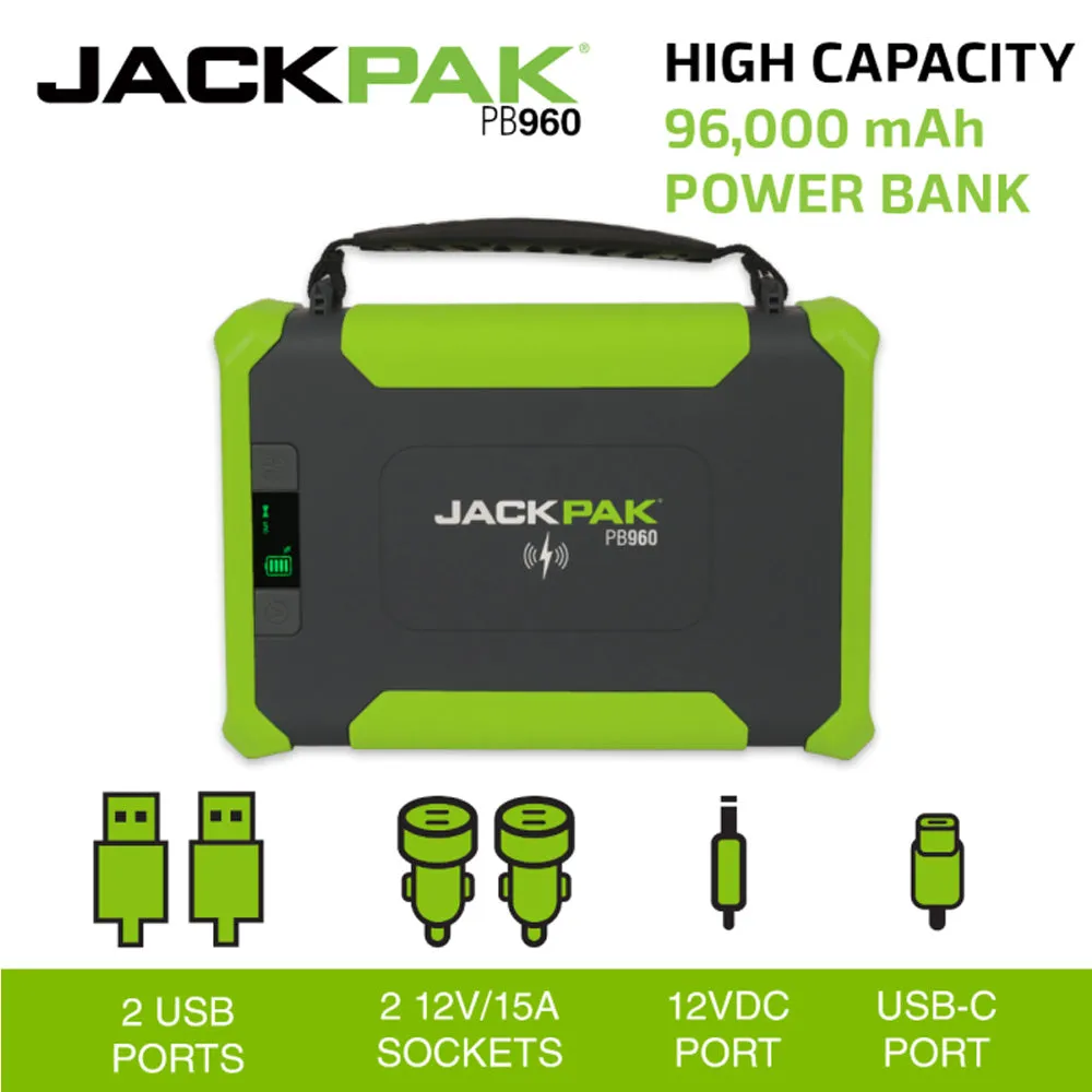 JackPak PB960 Portable Power Bank with Multiple Power Outlets, LED Light and LED Display