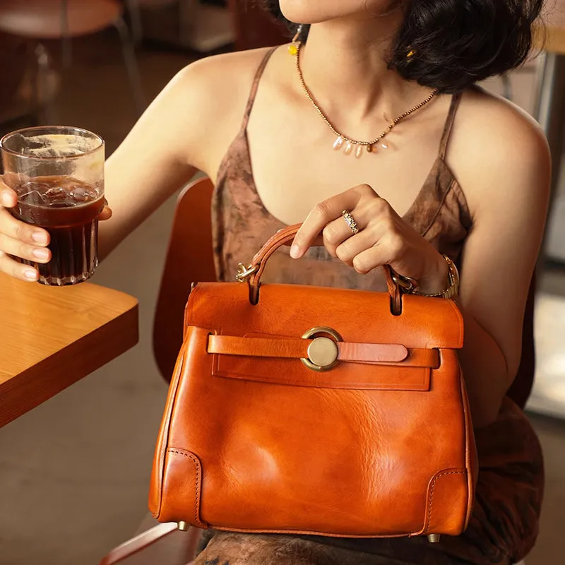 Kelly Style Handbag Italian Genuine Leather ,Handmade Crossbody Leather Bag For Women,10.6in Length-i7bags