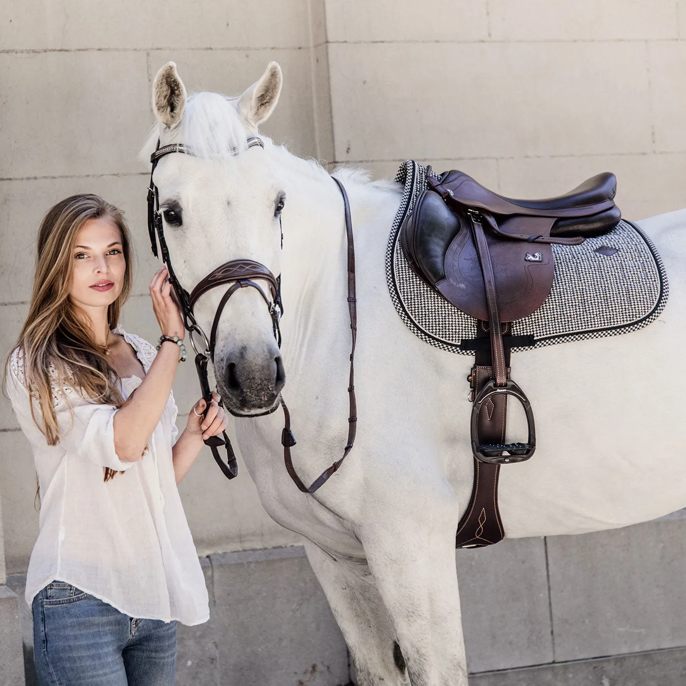 Kentucky Horsewear Pied-de-Poule Jumping Saddle Cloth - Brown