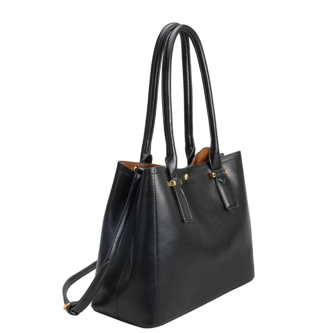 Large Vegan Leather Shoulder Bag - Black