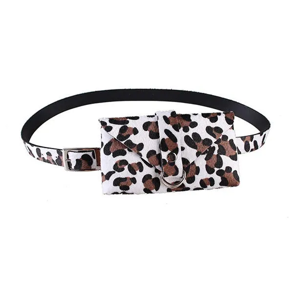 Leopard Pattern Plush Waist Bag Phone Chest For Women