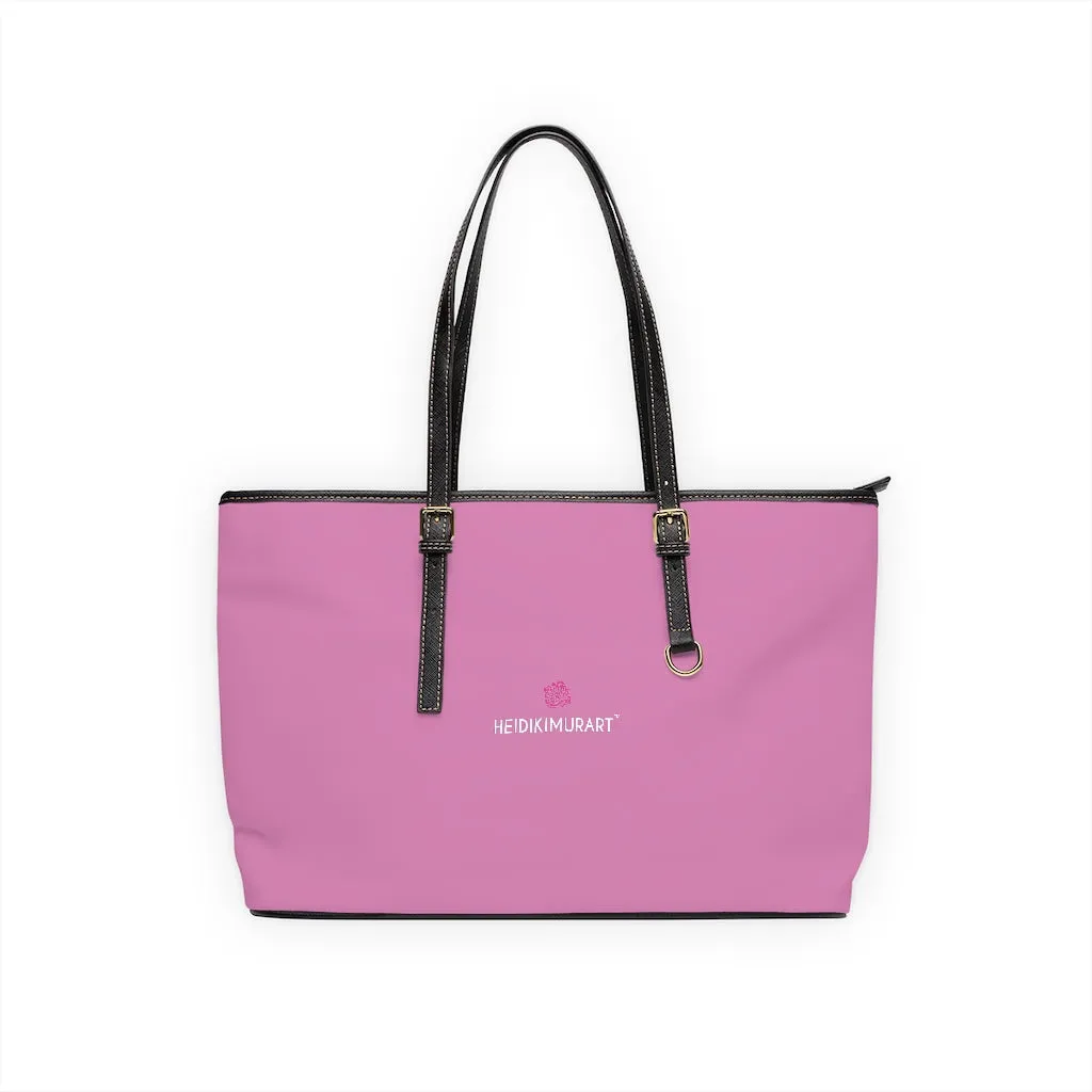 Light Pink Zipped Best Tote Bag, Solid Color Modern Essential Designer PU Leather Shoulder Bag For Ladies