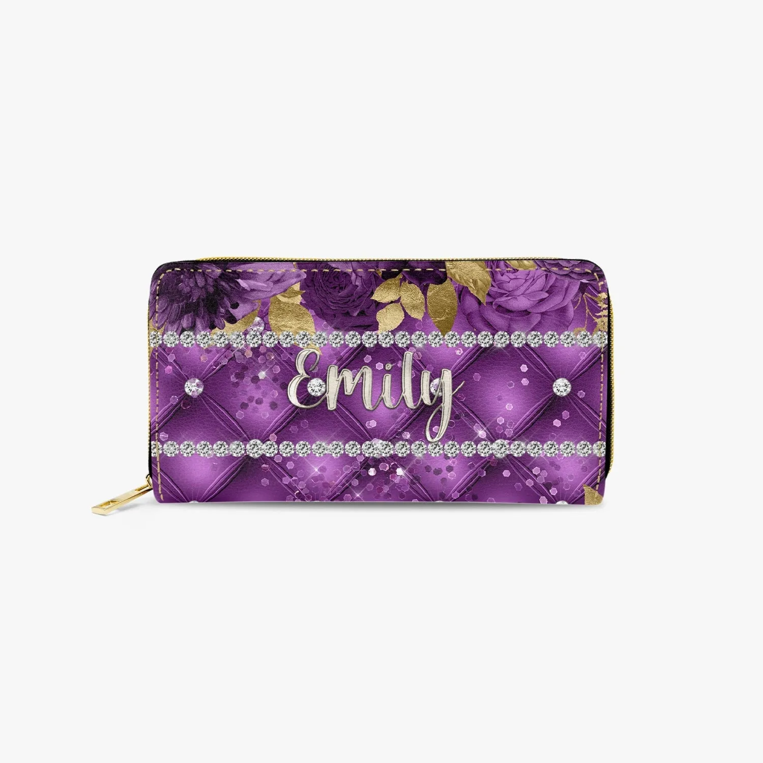 Long Type Zipper Purse - Purple Floral - Personalised