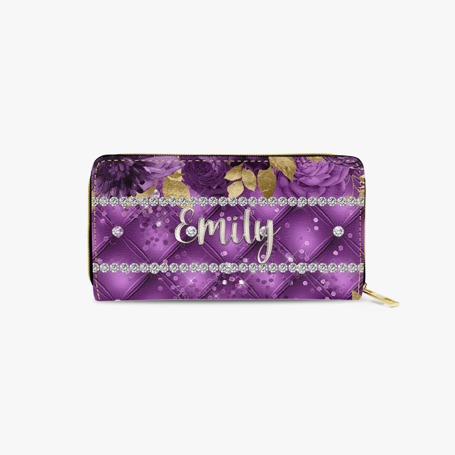 Long Type Zipper Purse - Purple Floral - Personalised