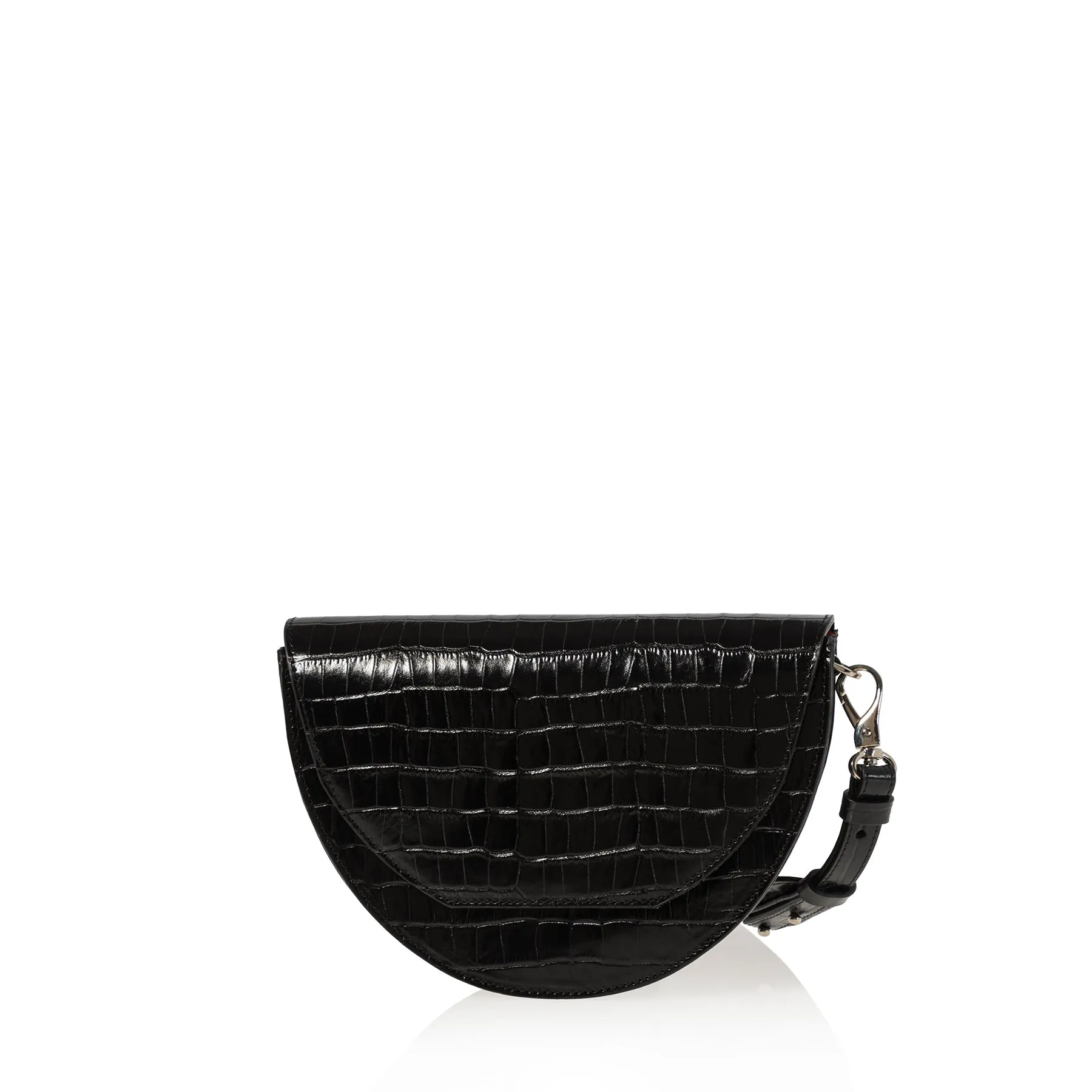 Lune Saddle Bag (Black Croc-Embossed)