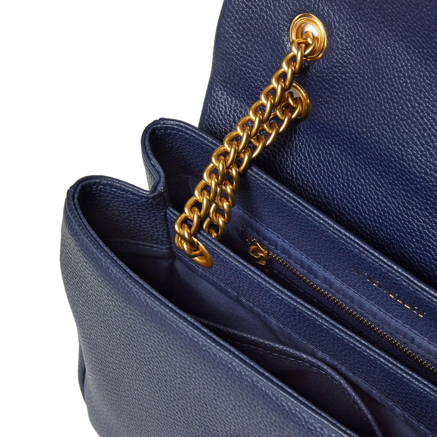 MEDIUM PEBBLE FLAP BAG - NAVY