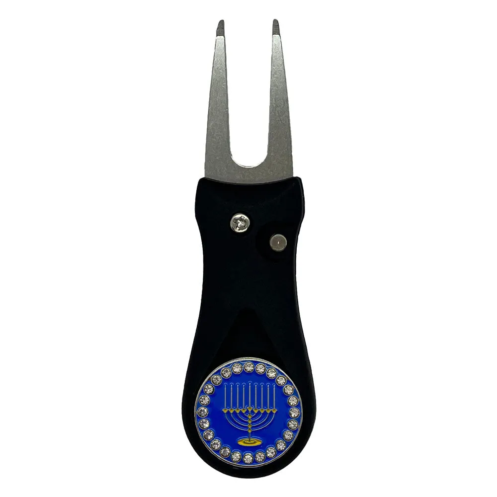 Menorah Golf Ball Marker With Colored Divot Repair Tool