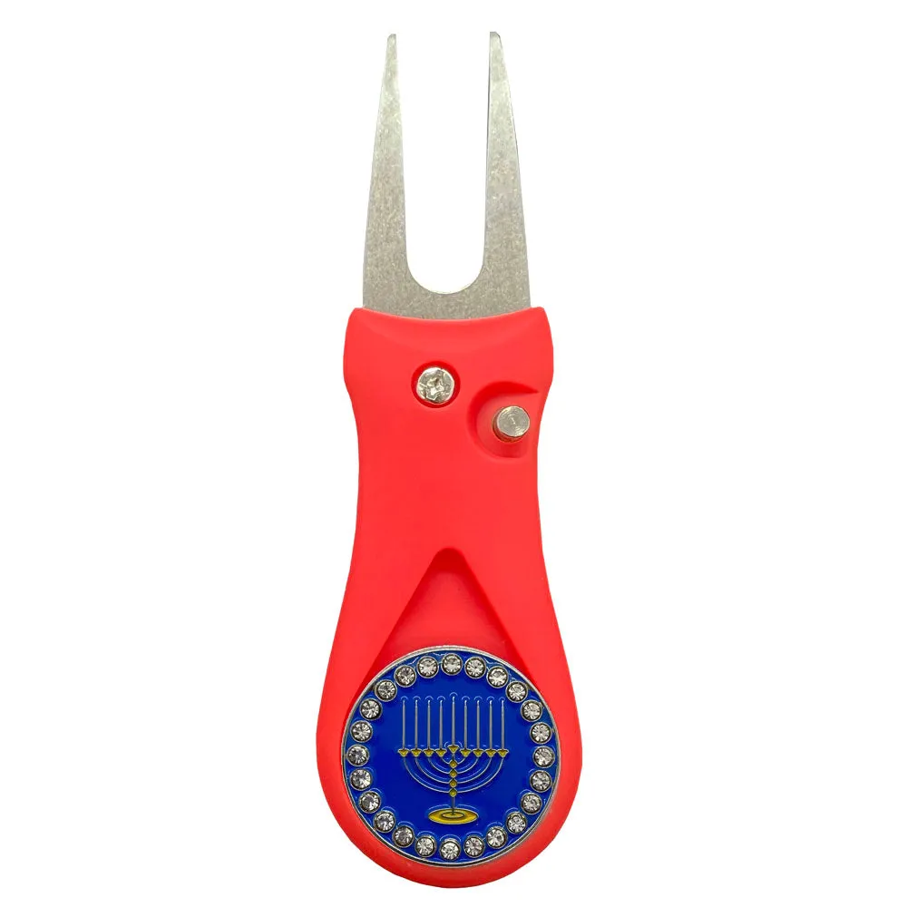 Menorah Golf Ball Marker With Colored Divot Repair Tool