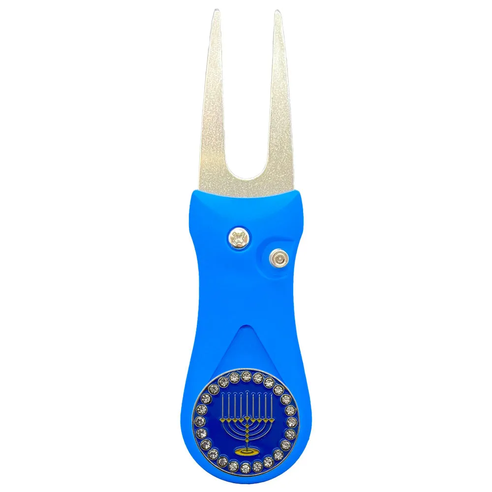 Menorah Golf Ball Marker With Colored Divot Repair Tool