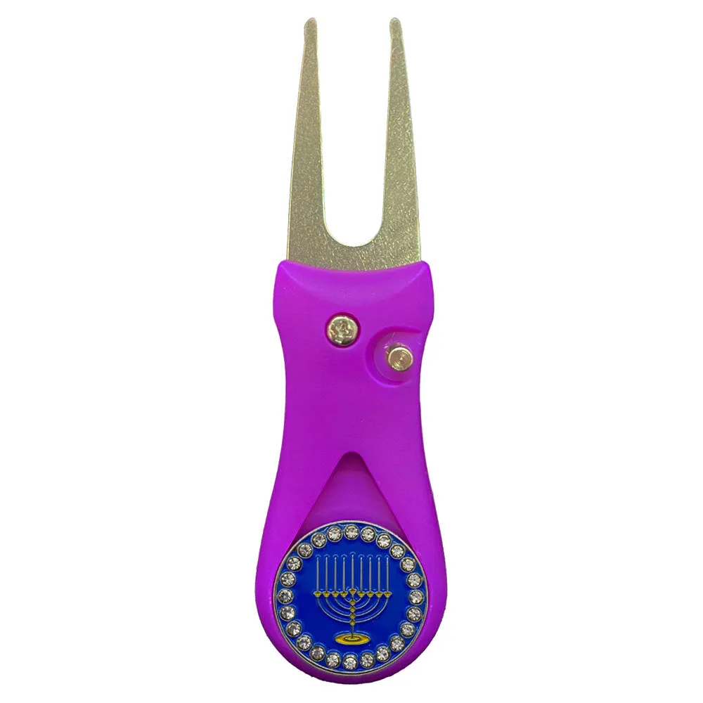 Menorah Golf Ball Marker With Colored Divot Repair Tool