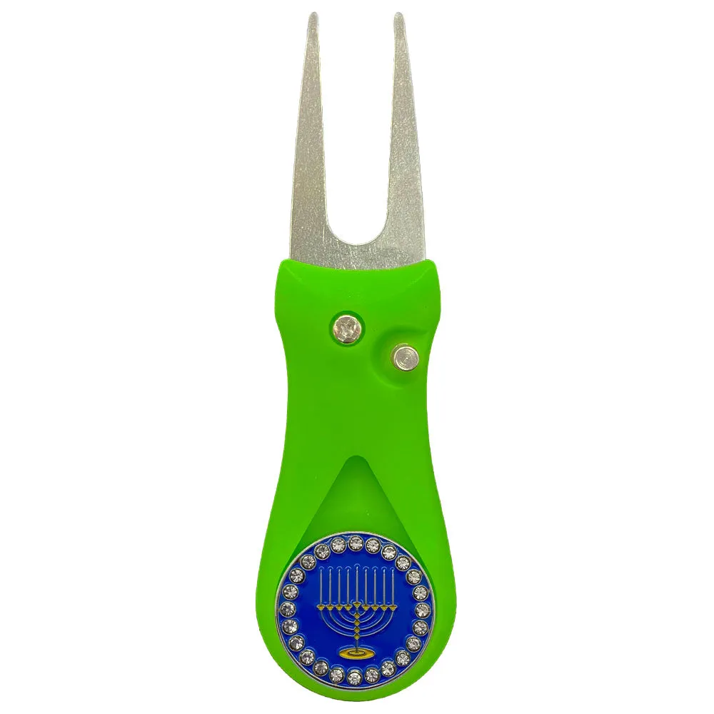 Menorah Golf Ball Marker With Colored Divot Repair Tool