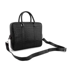 Mens Classic Genuine Crocodile Leather Briefcase Black Small