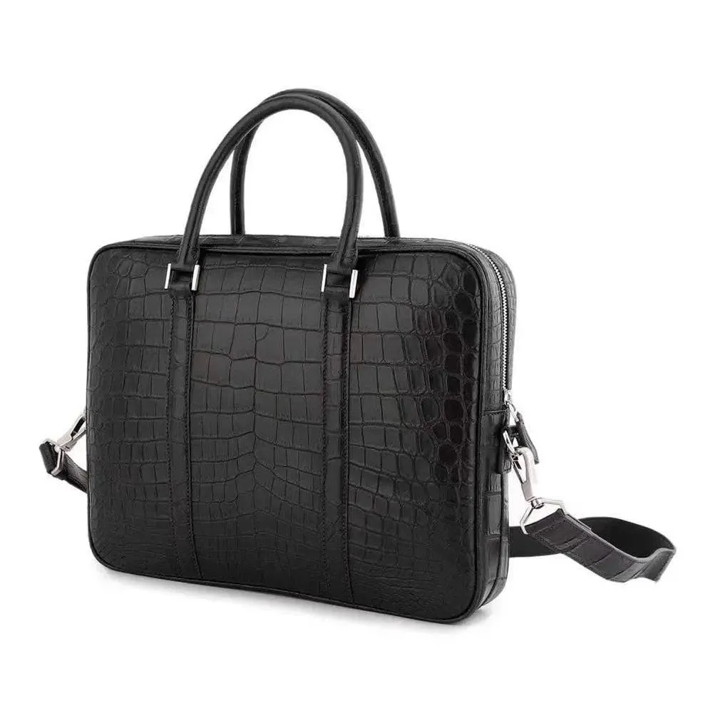 Mens Classic Genuine Crocodile Leather Briefcase Black Small