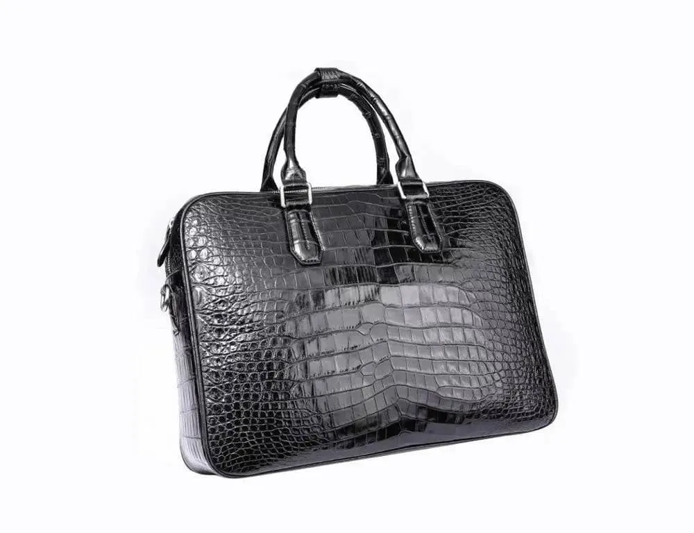 Men's Crocodile Leather  Black  Briefcase  Cross body Satchel Bags