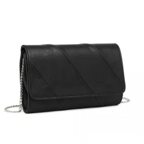 Miss Lulu Stylish Black Twill Clutch - Elegant Retro Chic Leather Chain Evening Bag for Formal Events