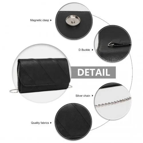 Miss Lulu Stylish Black Twill Clutch - Elegant Retro Chic Leather Chain Evening Bag for Formal Events