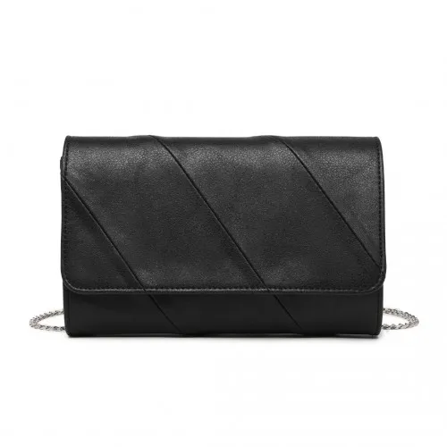 Miss Lulu Stylish Black Twill Clutch - Elegant Retro Chic Leather Chain Evening Bag for Formal Events