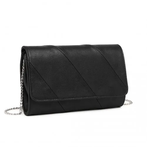 Miss Lulu Stylish Black Twill Clutch - Elegant Retro Chic Leather Chain Evening Bag for Formal Events