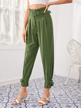 Paperbag Waist Belted Solid Pants