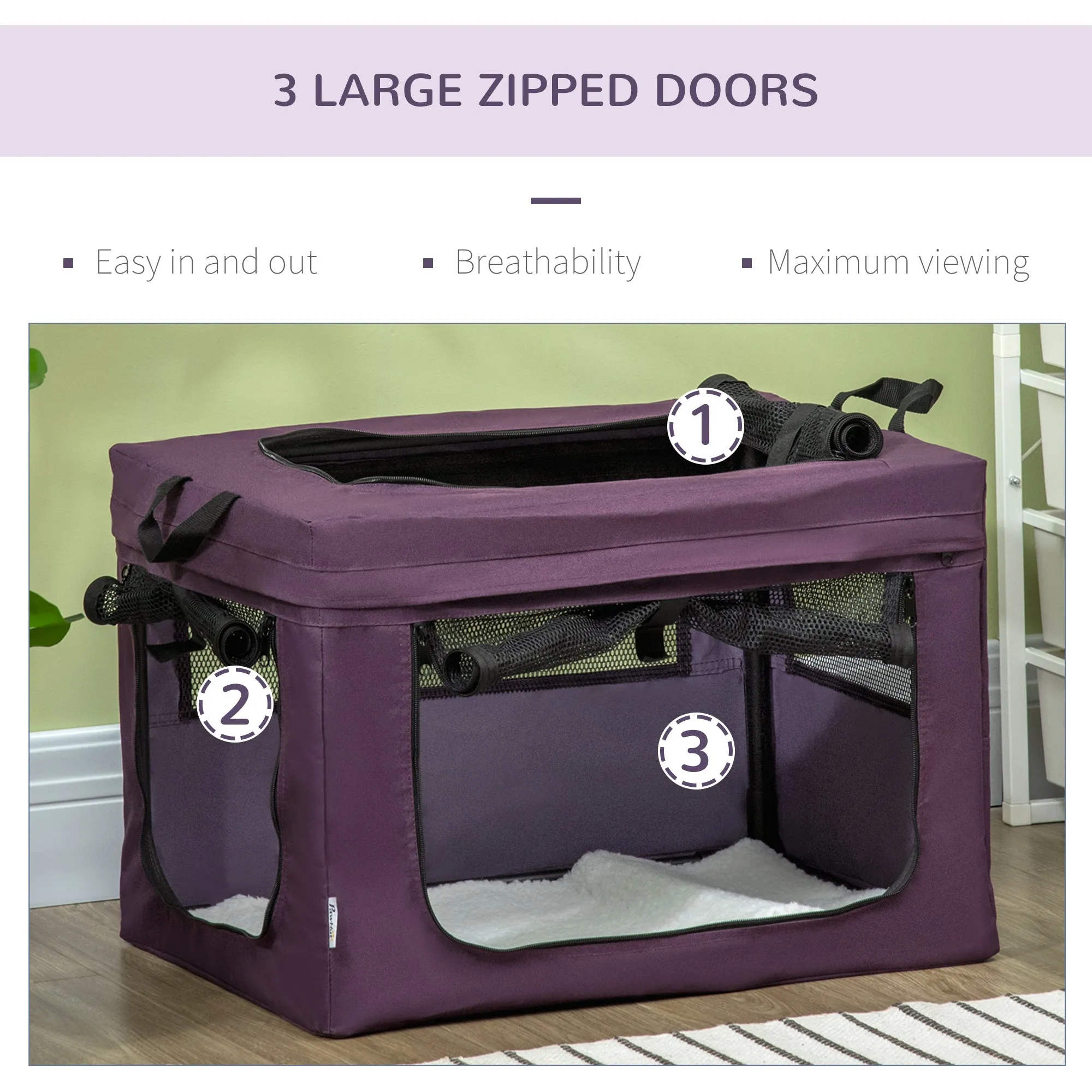 PawHut 60cm Soft Side Pet Carrier w/ Cushion, for Miniature Dogs - Purple