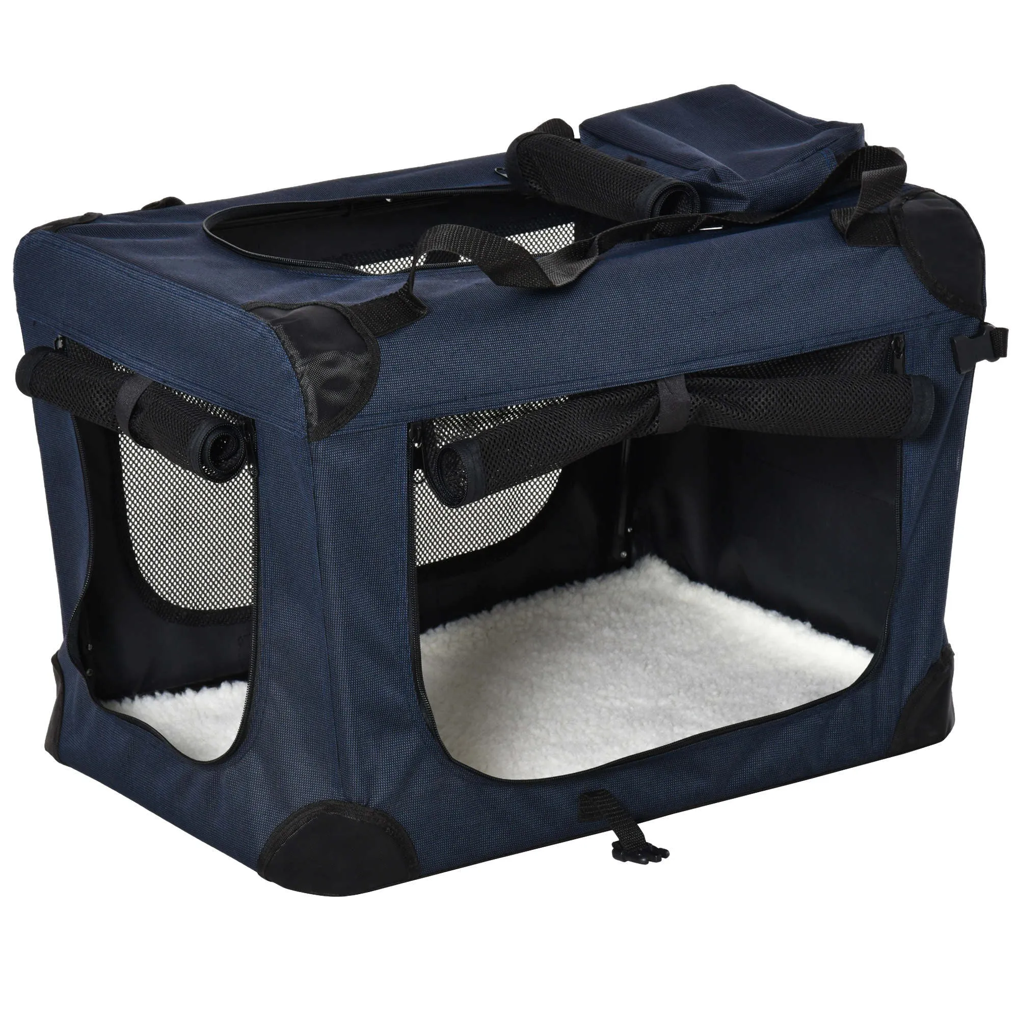 PawHut Folding Pet Carrier Bag House W/ Cushion Storage, Dark Blue 60x41.5x41cm