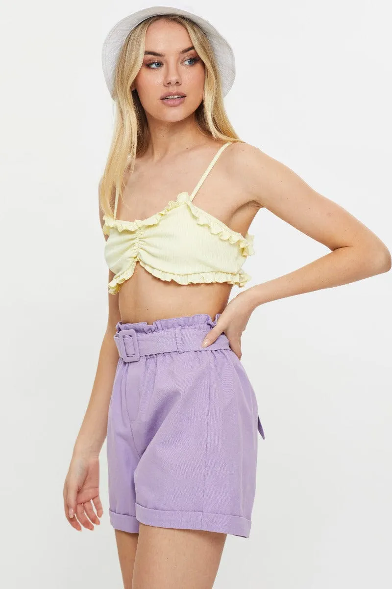 Purple Belted Elastic Waist Short