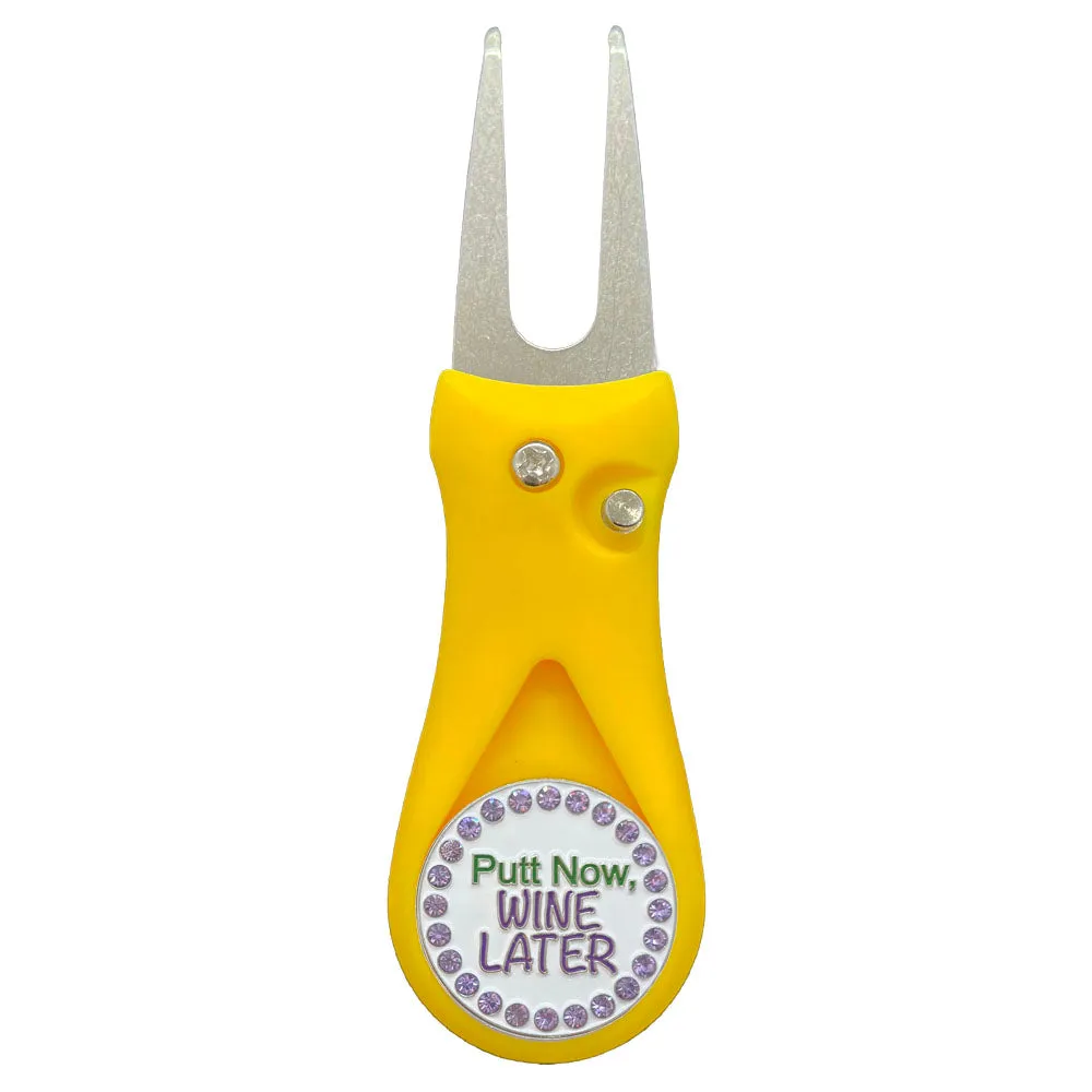 Putt Now Wine Later Golf Ball Marker With Colored Divot Repair Tool