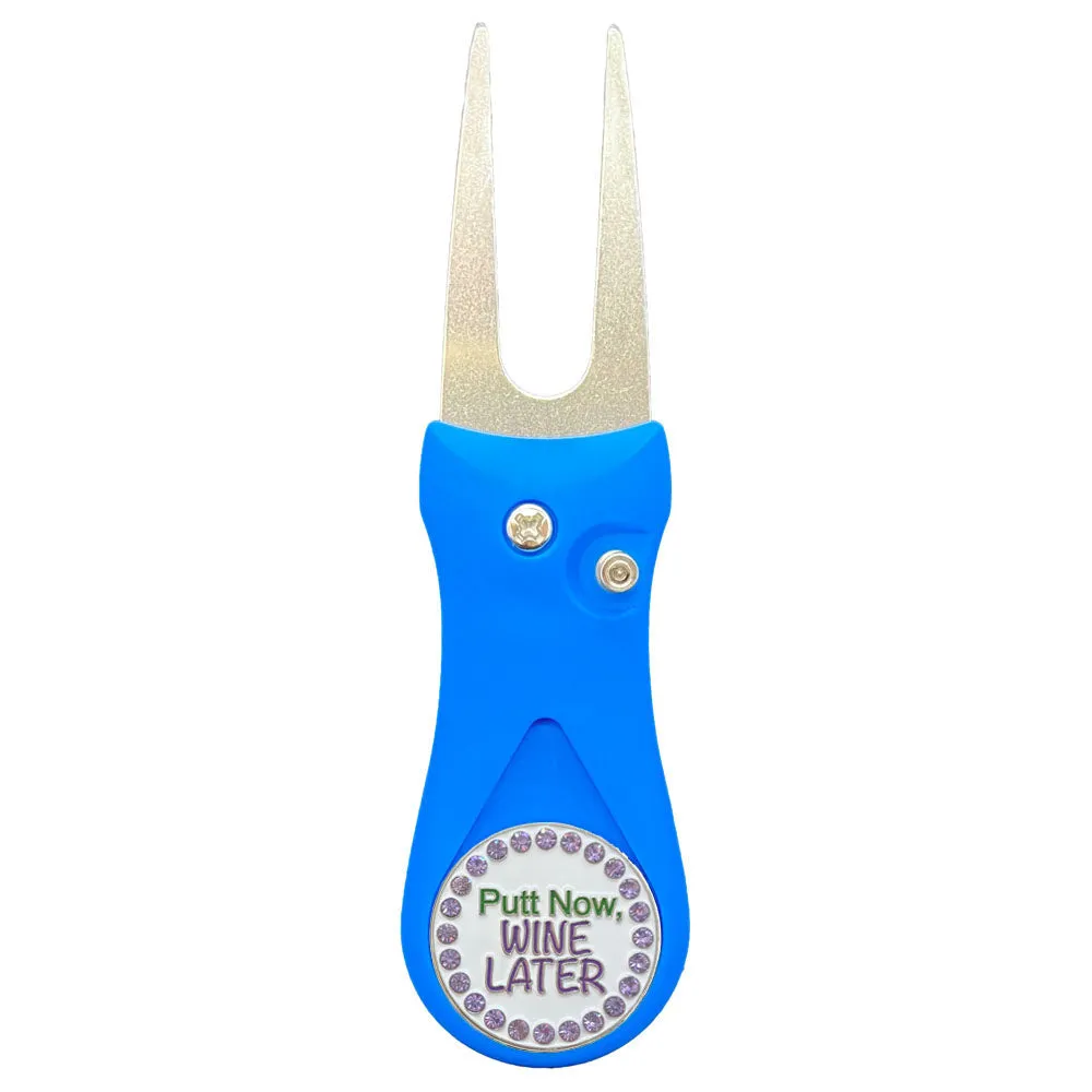 Putt Now Wine Later Golf Ball Marker With Colored Divot Repair Tool