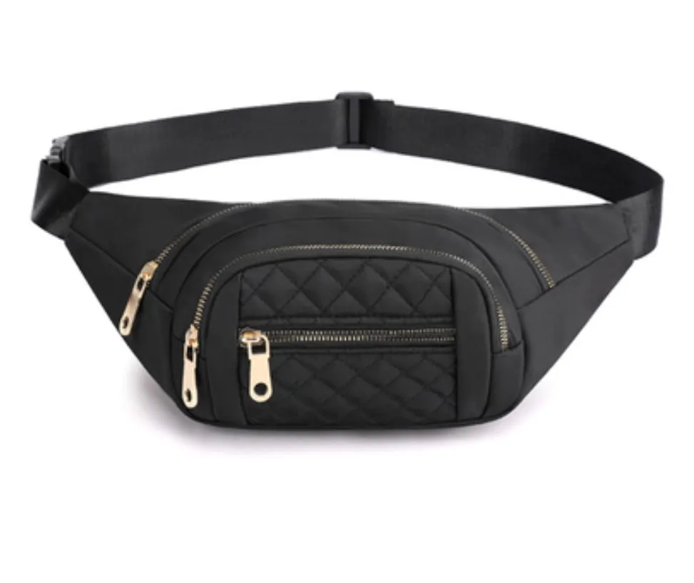 Quilted Multi Pocket Waist Belt Bag