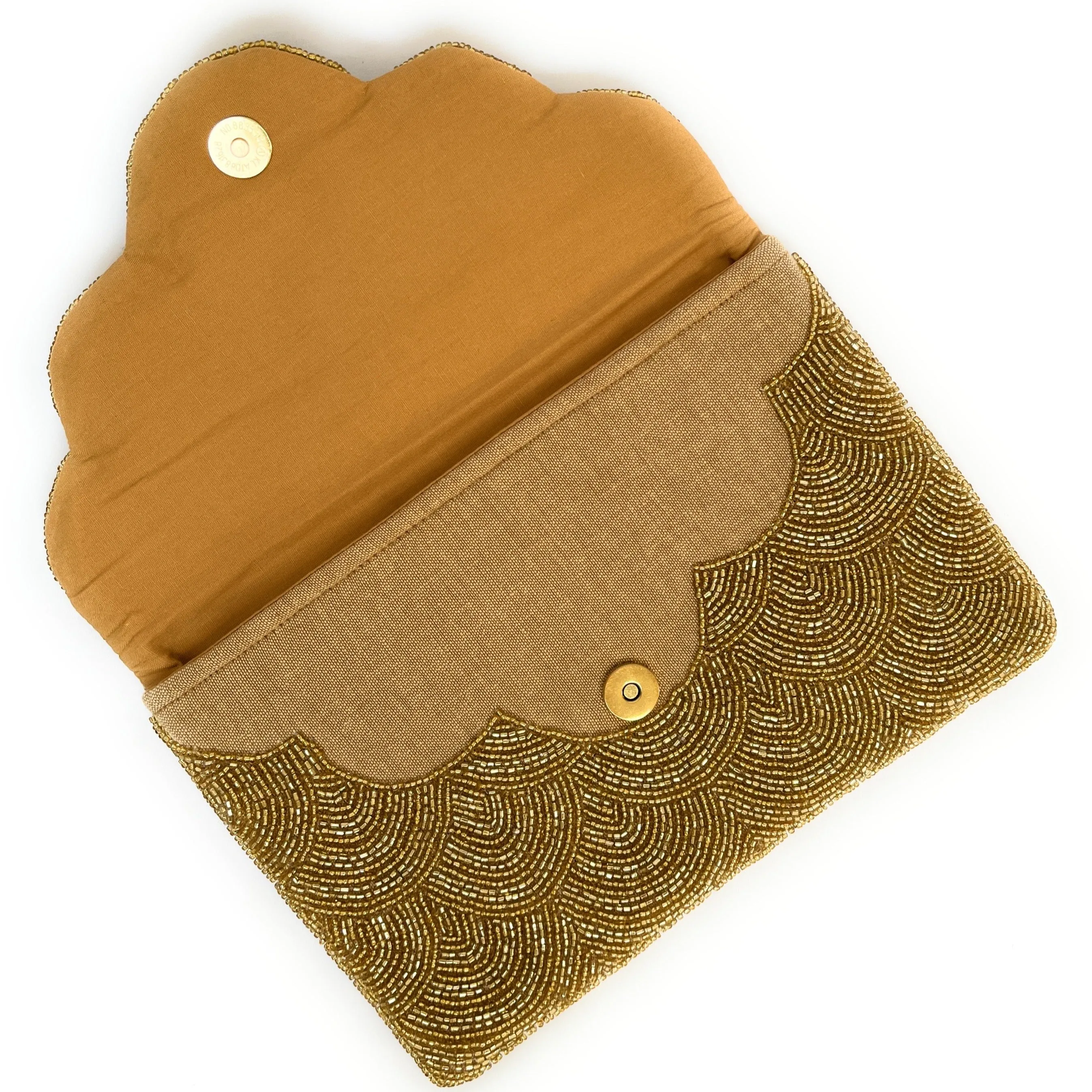 Scalloped Gold Beaded Clutch Purse