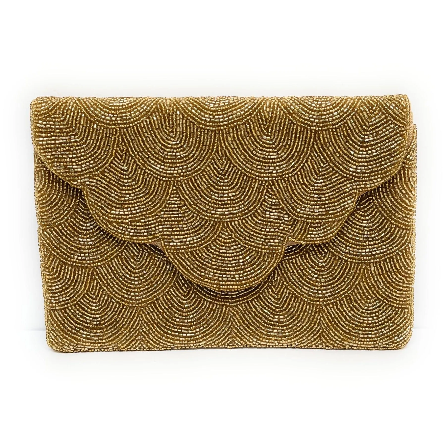 Scalloped Gold Beaded Clutch Purse