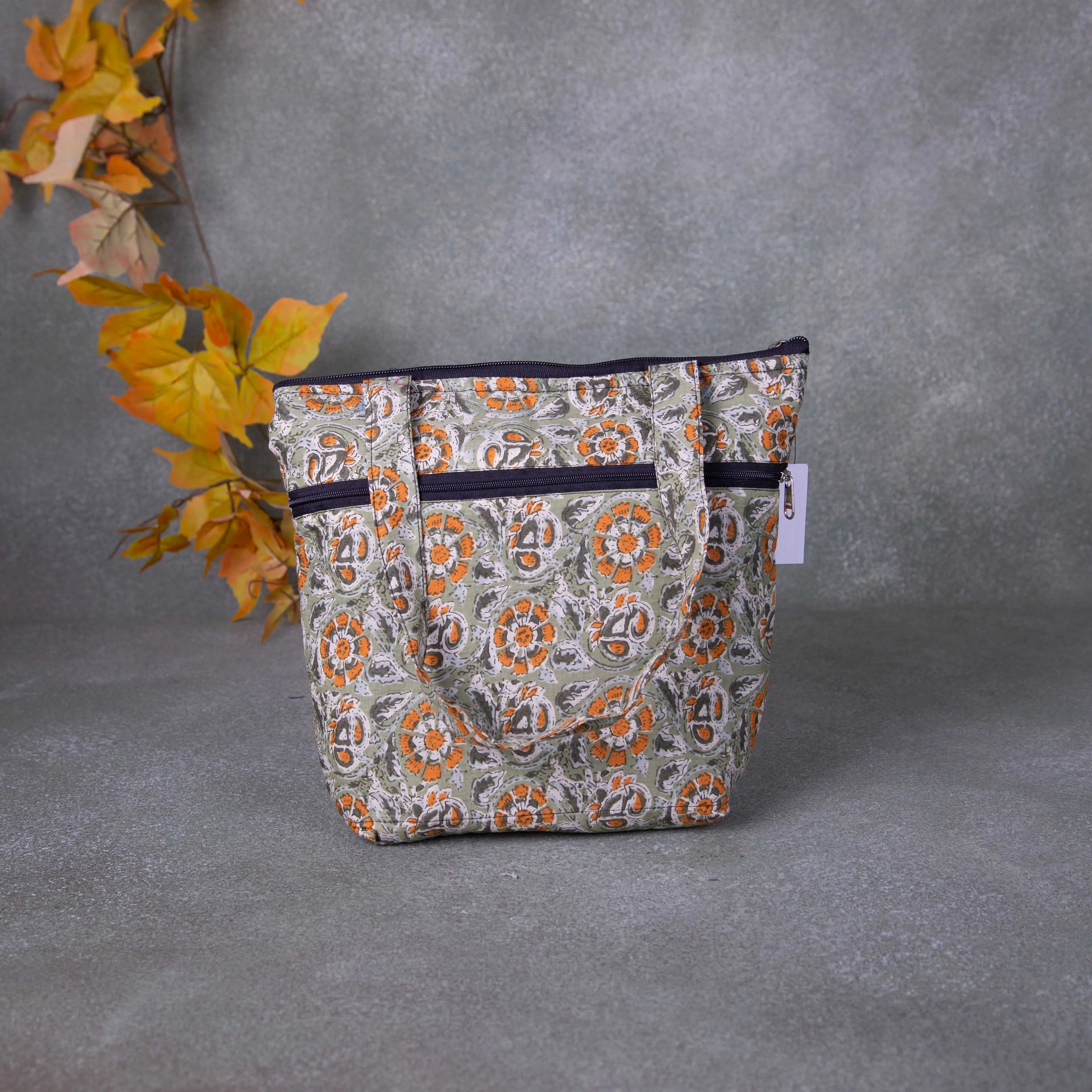 Small Handbag Grey with Yellow Flower Design