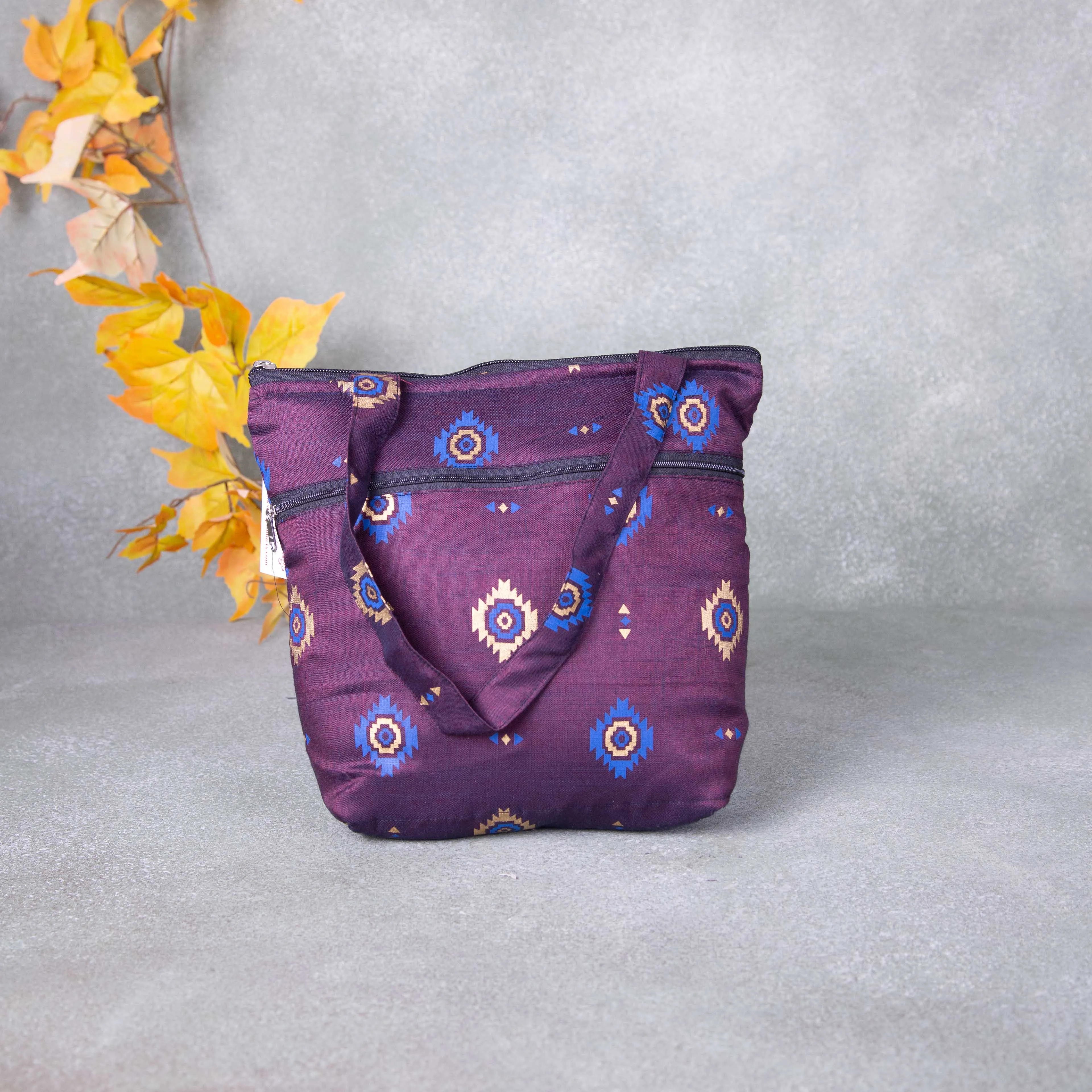 Small Handbag Violet Colour with Blue Flower Design