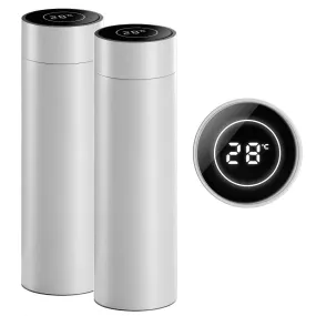 SOGA 2X 500ML Stainless Steel Smart LCD Thermometer Display Bottle Vacuum Flask Thermos White