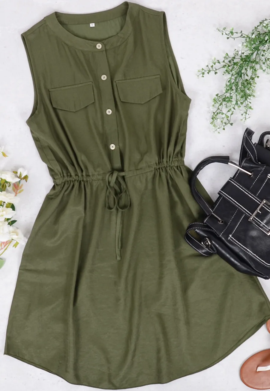 Solid Drawstring Waist Dress