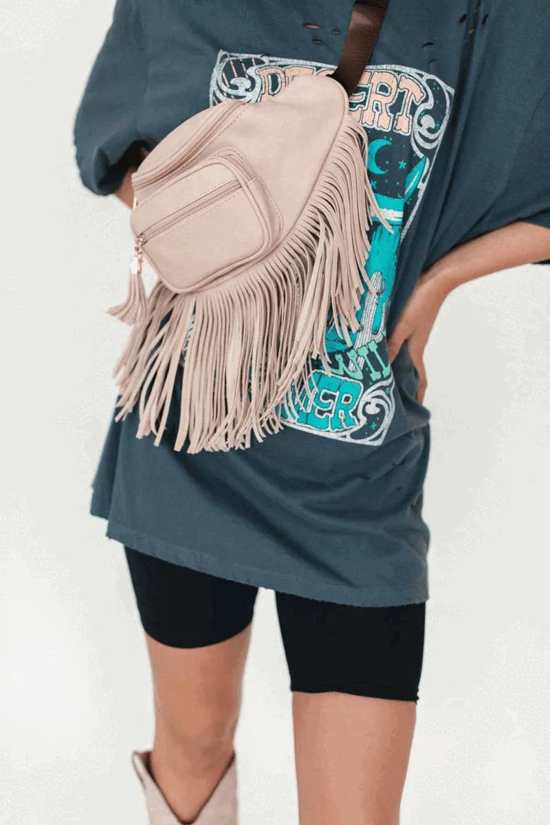 Southwest Fringed Blue Fanny Sling Waist Bag