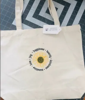 Sunflower Medium Weight Canvas Tote, Embroidered Market Grocery Tote Bag, Sunflower Lover Gift