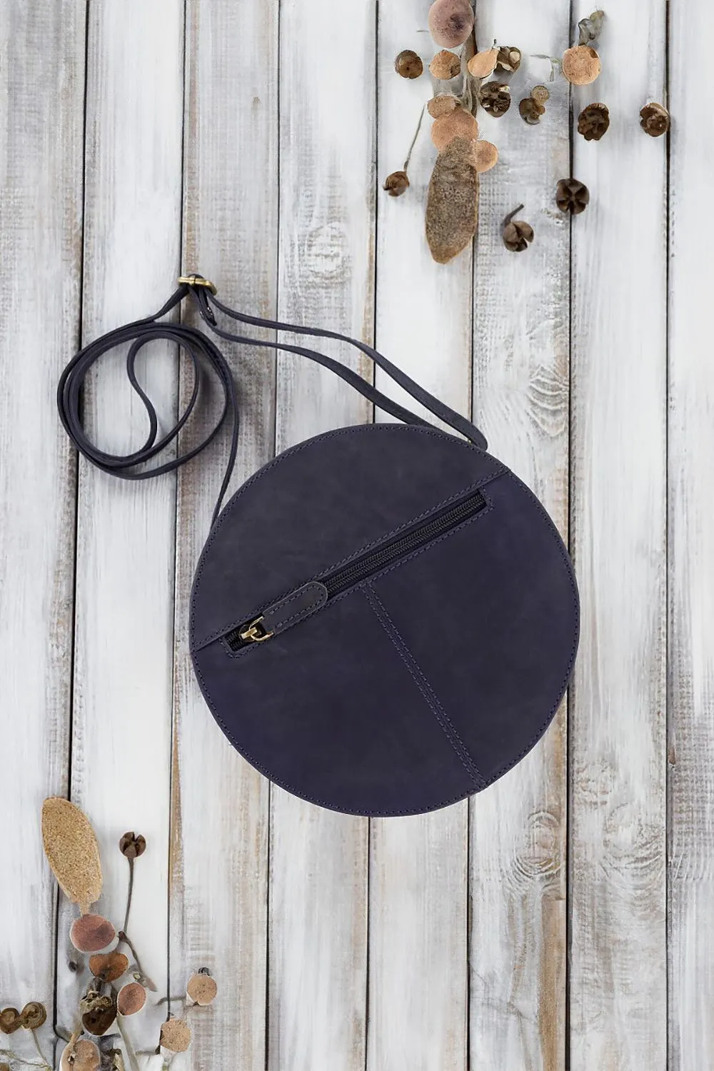 TEEK - Round Natural Leather Front Flap Bag