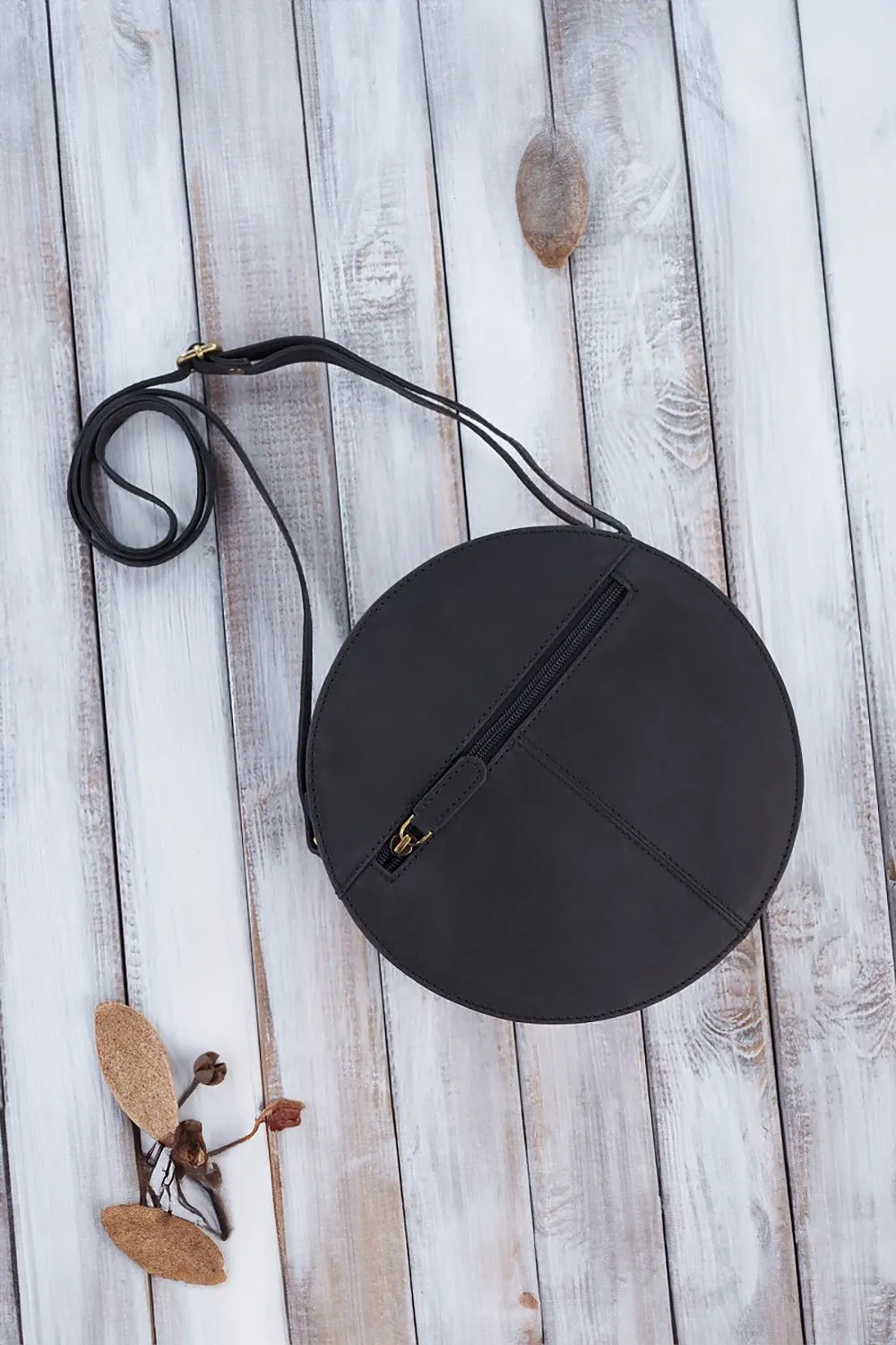 TEEK - Round Natural Leather Front Flap Bag