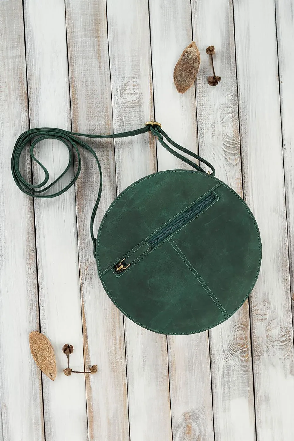 TEEK - Round Natural Leather Front Flap Bag