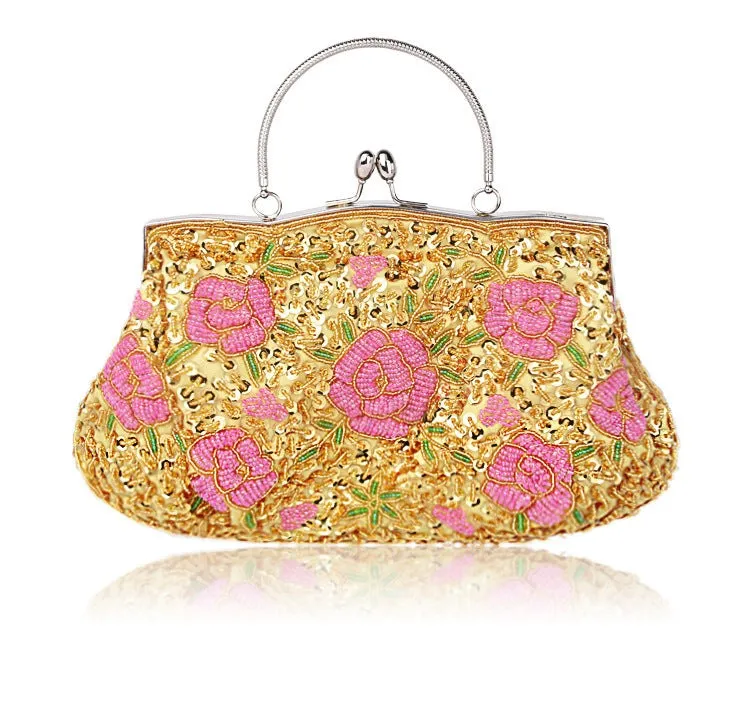 TEEK - Vintage Beaded Flower Top Handle Clutch