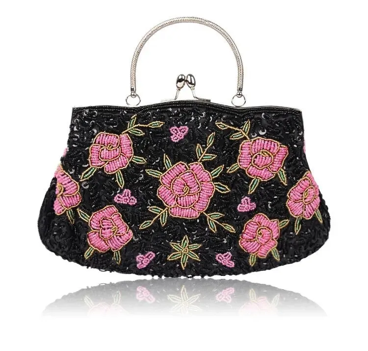 TEEK - Vintage Beaded Flower Top Handle Clutch