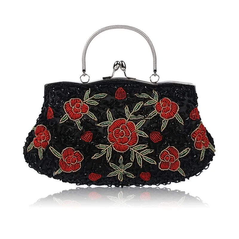 TEEK - Vintage Beaded Flower Top Handle Clutch