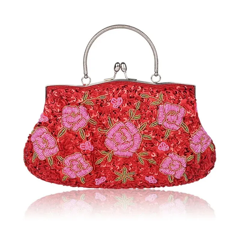 TEEK - Vintage Beaded Flower Top Handle Clutch