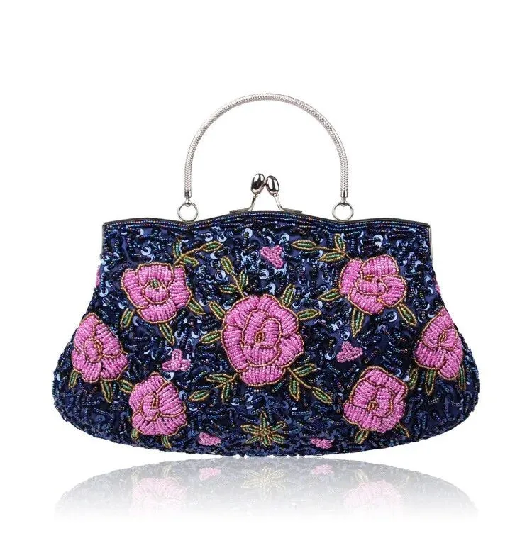 TEEK - Vintage Beaded Flower Top Handle Clutch