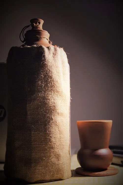 Terracotta by Sachii "Matka" Water Bottle with Jute Bag