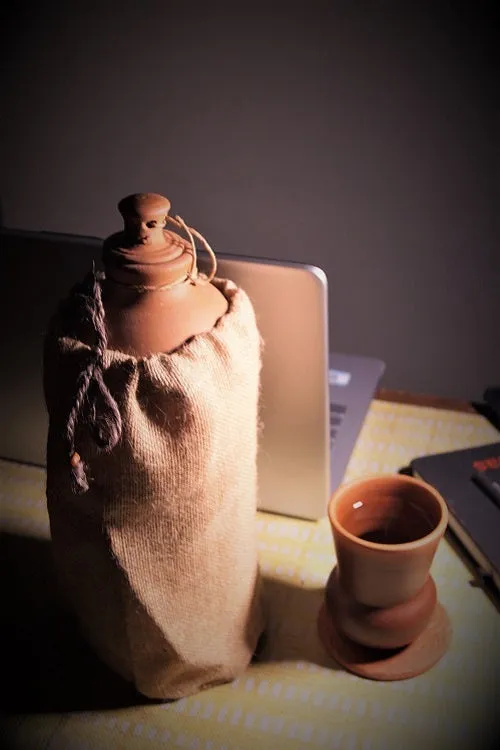 Terracotta by Sachii "Matka" Water Bottle with Jute Bag