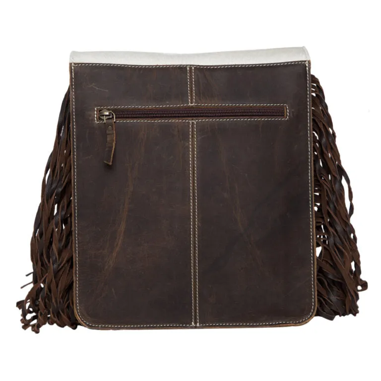 Tooling Leather Flap Sling Cowhide Bag With Fringes