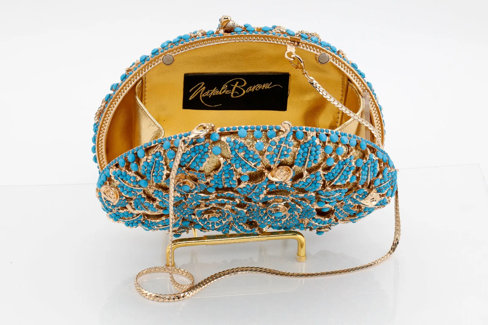 Turquoise Floral Scallop Evening Bag