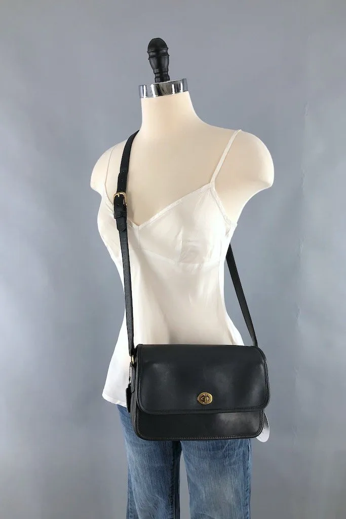 Vintage Coach Black Leather Crossbody Bag